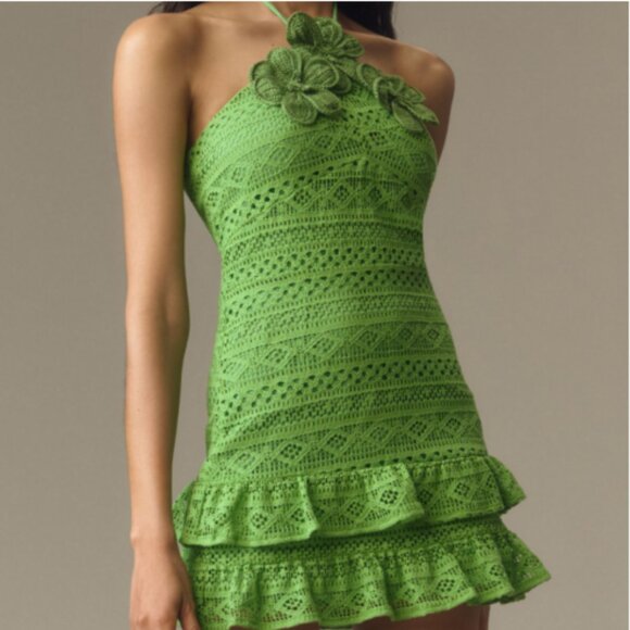 Brand New Gorgeous Farm Rio Halter Crochet Mini Dress - Picture 4 of 11